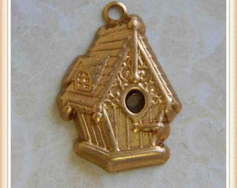 12 pcs bird house raw brass charm stamping finding, embellishment #5104