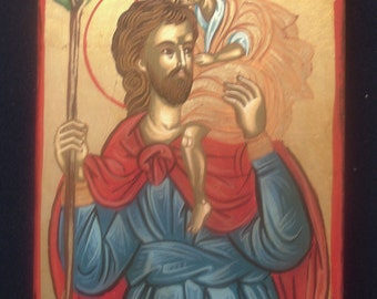 saint Christopher .hand painted ..religious..gift.Saint icon.christian icons.catholic icons,11x14cm