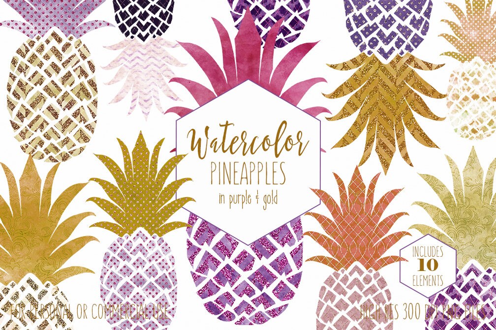 Download PURPLE & GOLD PINEAPPLE Clipart Commercial Use Clip Art ...