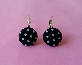 Round fabric earrings ♥ ♥ black polka dots ♥ ♥