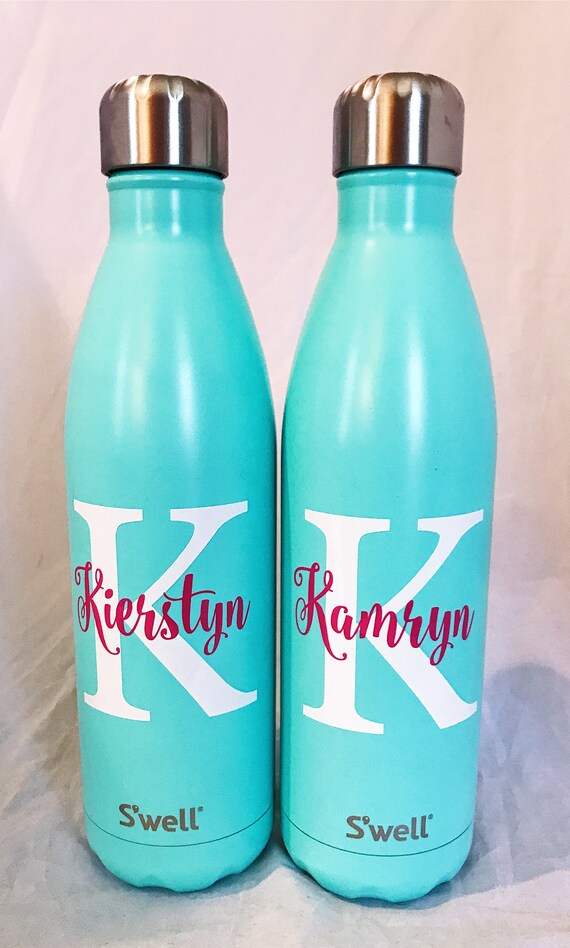 S'well Water Bottle with Name Monogram Personalized or Custom (Glitter, Shimmer, Elements, Stone, Resort, Wood, Satin, Collections)