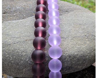 Perles rondes cultured sea glass, verre dépoli 10 mm, 21 pcs