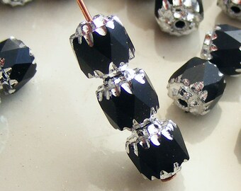 6mm Cathedral Beads Czech Glass Fire Polish Black with Silver (Qty 10) SRB-6FPC-B-S