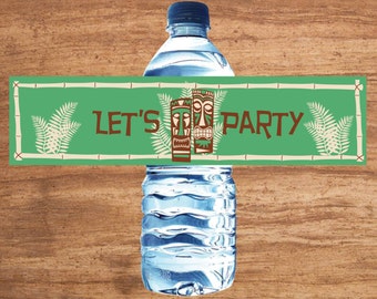 Instant Download Tiki Party Water Bottle Labels