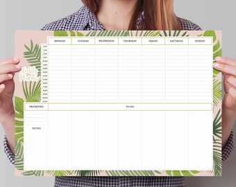 Tropical flower deskpad. Aloha weekly planner. Summer style weekly planner. Exotic planner. a3 desk pad. Weekly desk pad. Big schedule pad