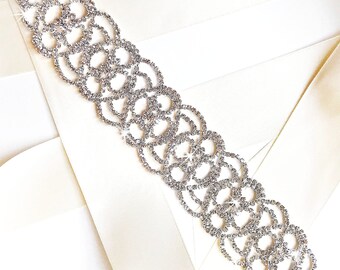 Sash - Fantastic Rhinestone Encrusted Bridal Belt Sash - Ivory White Satin Ribbon - Silver and Crystal Wide Wedding Dress Belt - 12 inch