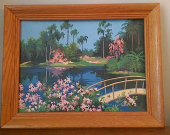 Vintage Tropical Paint by Numbers. Lake and Bridge.