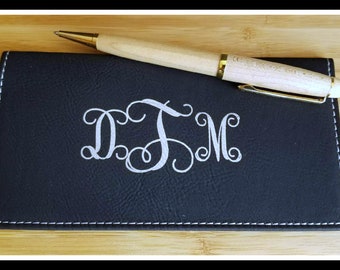 Personalized Vegan Leather Checkbook Cover, Faux, Personalized Checkbook Wallet, Check Book Pocket Book, Check Book Cover, Gift For Her, Him