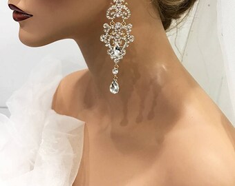 Wedding Earrings, Victorian Inspired Chandelier Earrings, Gold Silver Teardrop Crystal Earrings, Bridal Earrings, Bridal Wedding Jewelry
