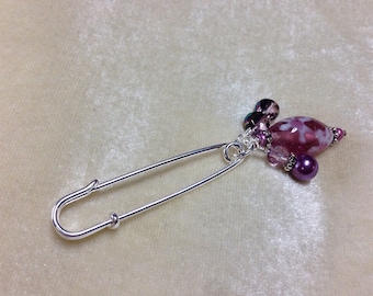 Beaded Wire Brooch- Purple Shawl Pin- Scarf Accessory- Purse Jewelry- Gift