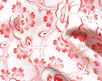 vintage french fabric floral fabric for patchwork, quilting or pillowcases, antique, red flowers, french fabric, 68