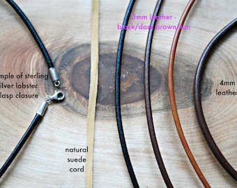 Leather necklace - simple leather cord necklace - sterling silver clasp - tan brown black - DIY customize cord only - greek leather