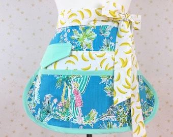 Jungle Glam Toile Sassy Teacher Apron, Half Apron with 6-8 Pockets, Misses, Plus Sizes, Vendors, Gardening, Utility, Teachers, Crafts