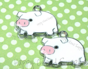 White Pig Enamel Charms... 4pcs
