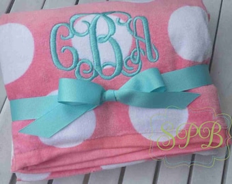 Monogrammed Beach Towel Polka Dots with your name or monogram Embroidered