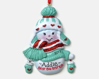 Best Big Sister Personalized Ornament - Blue - Hand Personalized Christmas Ornament