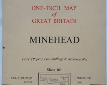 Vintage Ordnance Survey Map Minehead. No. 164. 1960