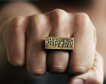 Personalize Man Ring Hand Stamped Gold Anqtiue Brass Rings