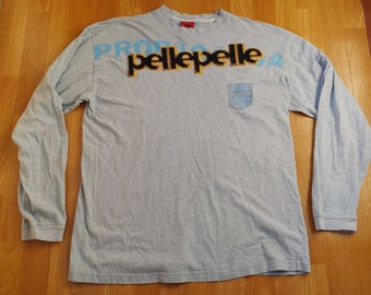 PELLE PELLE t-shirt, vintage gray long sleeve Marc Buchanan jersey, 90s hip hop shirt of 1990s hip-hop clothing, gangsta rap, size XL