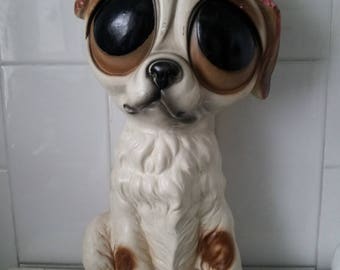 RARE Vintage Large BIG EYES Puppy Dog Ornament/bank Statue 1960's Chalkware
