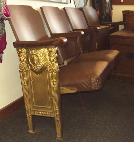 Antique Theater Seats Row Of 4 Art Deco Haywood Wakefield Like this item? - Antique Theater Seats Row Of 4 Art Deco Haywood Wakefield