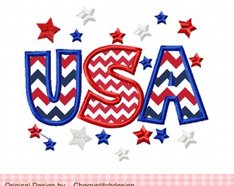 USA 4th of July Patriotic USA Machine Embroidery Applique Design -4x4 5x5 6X6"