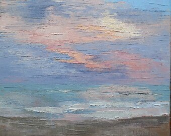 Impressionist Seascape Oil Painting, Palette Knife Painting, Skyscape,Textued Painting, No Frame Required 12x12x1.5", Free Shipping in US