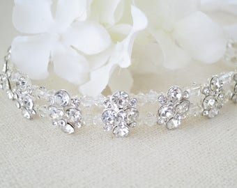Rhinestone flower bridal halo, Swarovski crystal bridal headpiece, Wedding hair jewelry, Rhinestone hair piece, Crystal hair accessory