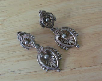Vintage Sterling Silver Clip On Dangle Earrings