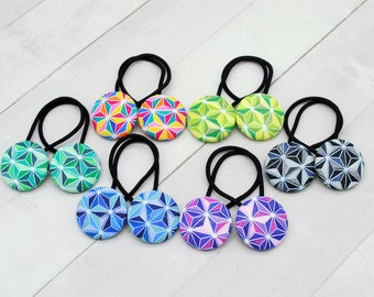 Stocking Stuffer for Girl, Hair Elastic Fabric Hair Tie, Rainbow Geometric Fabric Hair Button, Hair Accessories for Girls Ponytail Holder