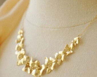 Gold Dogwood Necklace- Gold Necklace, Lei Necklace, Feminine Necklace, Flower Necklace, Dainty Necklace, Wedding Jewelry