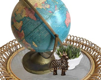 Mid Century Modern World Globe, Crams World Globe,Tilting Axis Globe, Crams Imperial Desk top, Turquoise Bohemian Decor Mid Century Decor