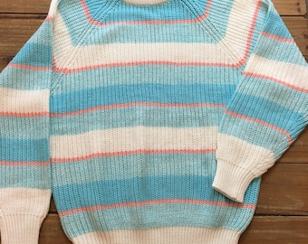 Vintage Women's 80's Contemporary Casuals Pastel Striped Sweater Size Medium