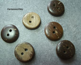 (BTN1) Polished coconut pad 15mm 6 buttons