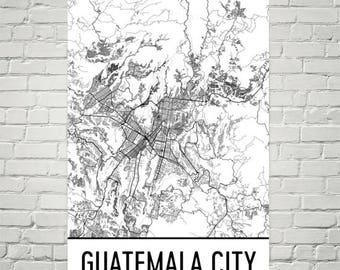 Guatemala City Map, Guatemala City Art, Guatemala City Print, Guatemala City Guatemala Poster, Wall Art, Gifts, Map of Guatemala, Poster