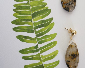Rutilated Quartz Drop Earrings | Gold Fill Ball Posts | Delicate Quartz Drops