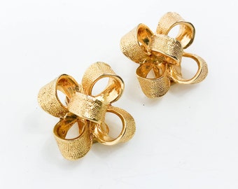 Gold Bow Earrings | Brushed Gold Clip Earrings | KJL
