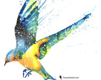 Swallow ORIGINAL Watercolor 9X12, Galaxy Spirit Animal