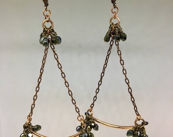 Boho Copper Glass Shoulder Duster Dangle Earrings