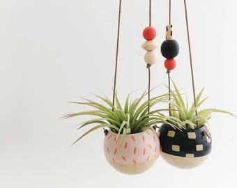 Mini Hand-painted Hanging Planter // Succulent Planter Air Plant Planter