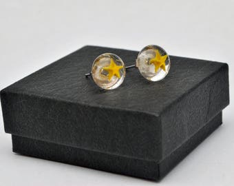 Yellow star fused glass stud earrings