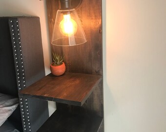 Rustic Floating Night Stand w/ light