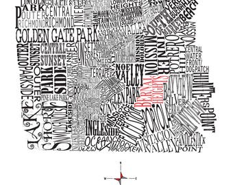 Customizable - San Francisco Neighborhood Map 11 x 14" Print