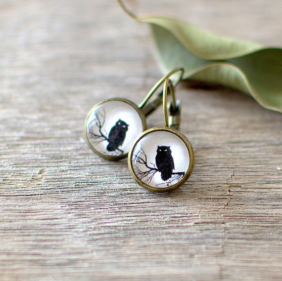 Black Owl Earrings. Owl Silhouette Earrings. Owl Studs. Black