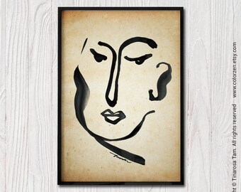 Woman Portrait Quirky Art Abstract Art Vintage Print Large Wall Art Printable Wall Art Scandinavian Art Instant Download Bedroom Wall Art