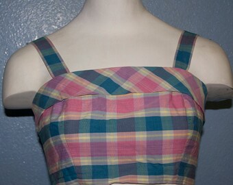 Vintage 50's Pink / Blue Crop Top, size small - Rockabilly, pinup, VLV
