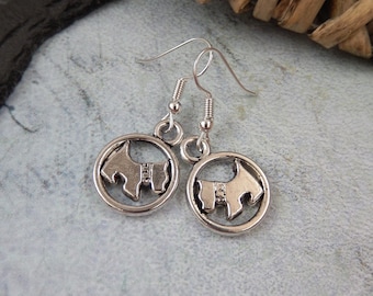Cute Scottie Dog Tibetan Silver Drop Earrings