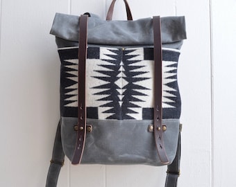 Waxed Canvas Backpack Made with Walking Rock Pendleton® Fabric