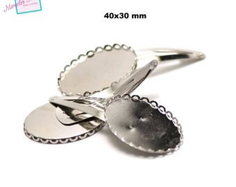 2 30 x 20 mm cabochons, silver Bobby pins