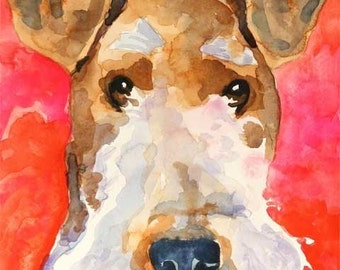 Wire Fox Terrier Art Print of Original Watercolor Painting 11x14